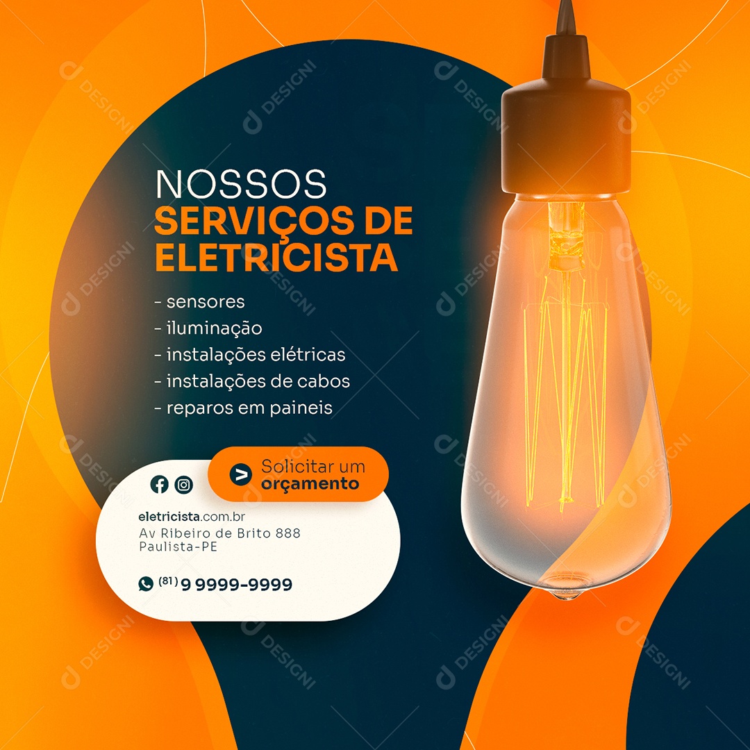 Nossos Serviços de Eletricista Sensores Iluminação Social Media PSD Editável