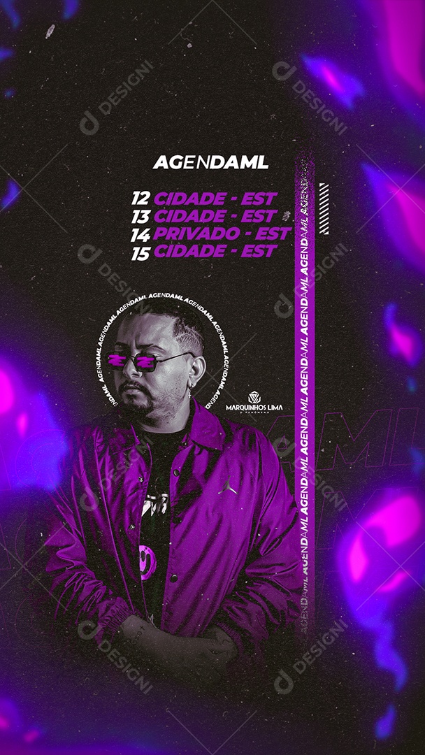 Agenda Cantor Marquinhos Lima Story Social Media PSD Editável