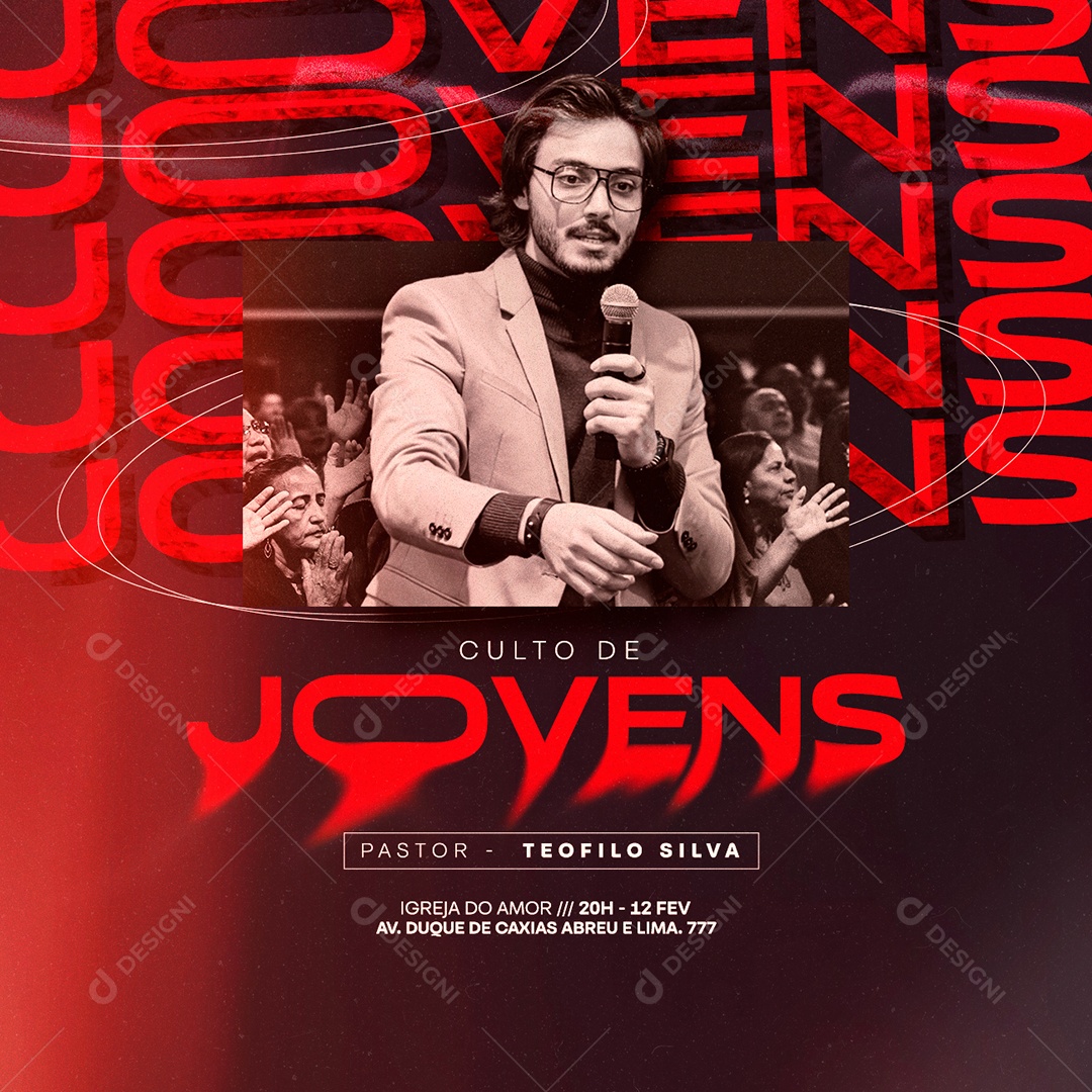 Culto de Jovens Igreja do Amor Flyer Gospel Social Media PSD Editável