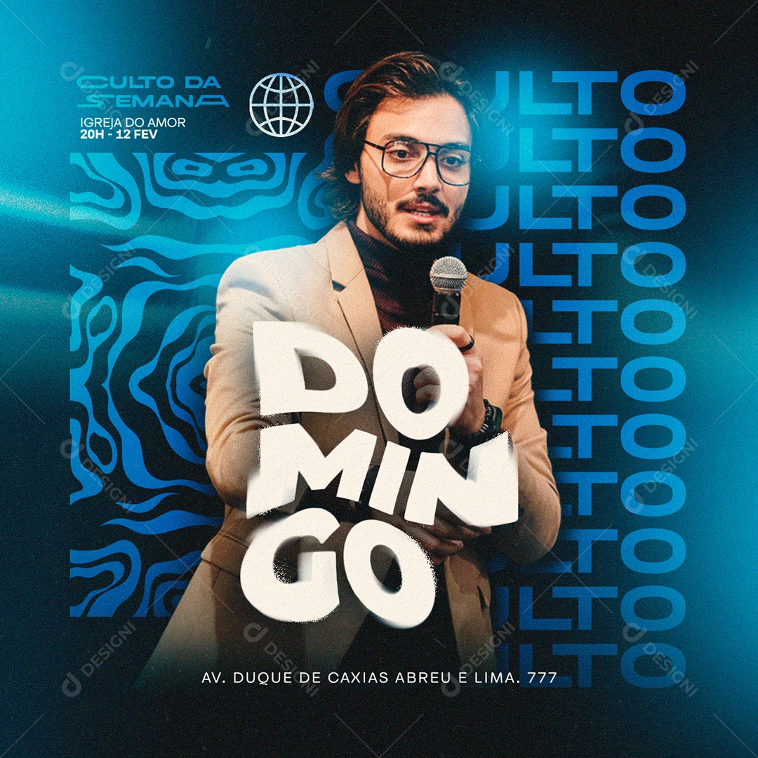 Culto da Semana Domingo Flyer Gospel Social Media PSD Editável