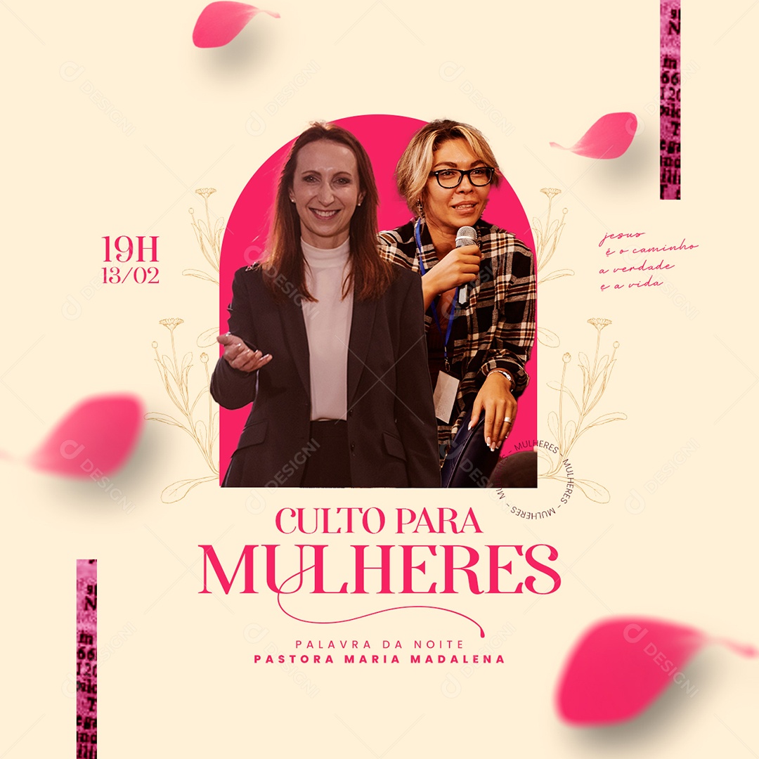 Culto para Mulheres Palavra da Noite Pastora Maria Madalena Gospel Flyer Social Media PSD Editável