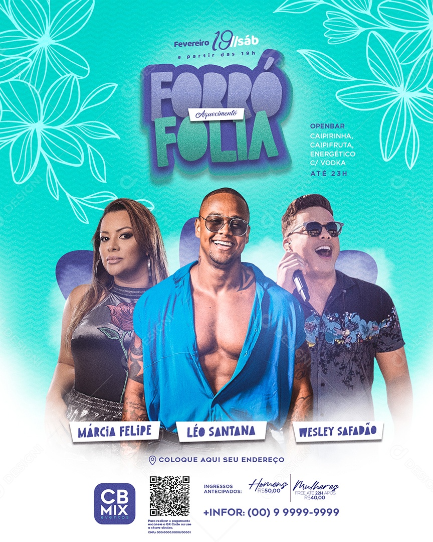 Forró Aquecimento Folia Márcia Felipe Léo Santana Wesley Safadão Flyer Carnaval Social Media PSD Editável