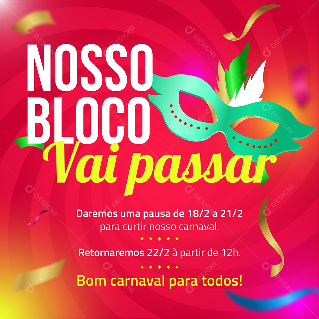 Social Media Vetorial Nosso Bloco Vai Passar EPS