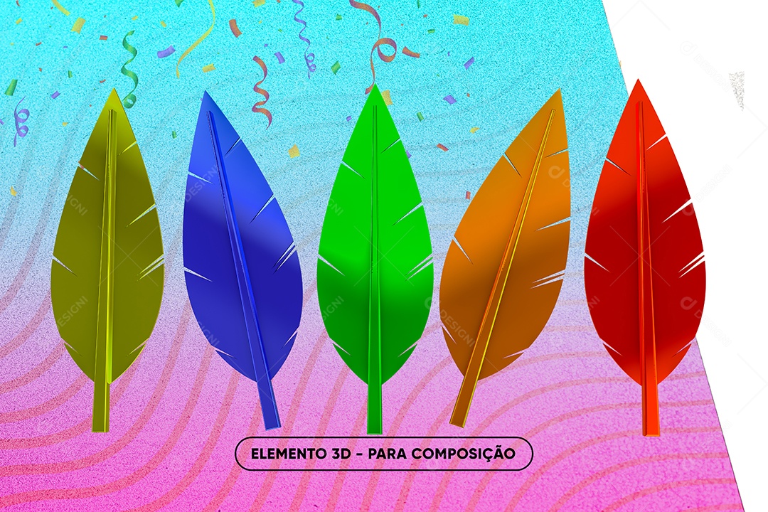 Penas Colorido de Carnaval Elemento 3D para Composição PNG Transparente