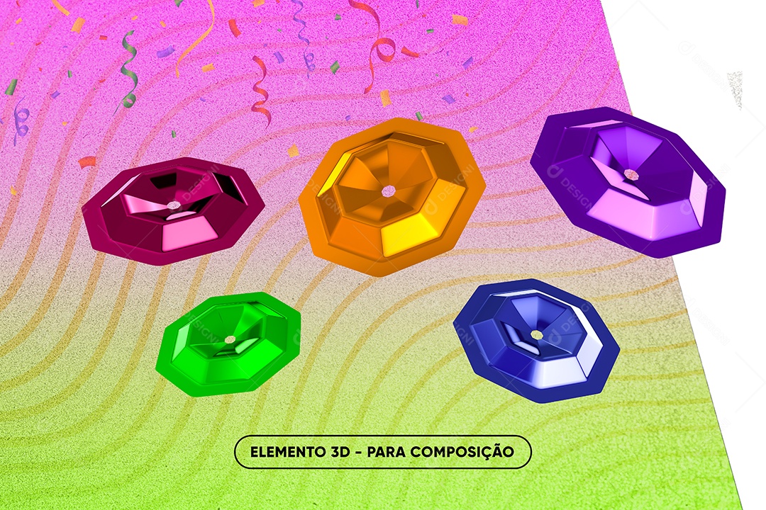 Lantejoula Colorido de Carnaval Elemento 3D para Composição PNG Transparente