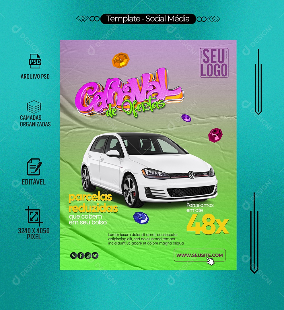 Carnaval de Ofertas Concessionária Social Media PSD Editável