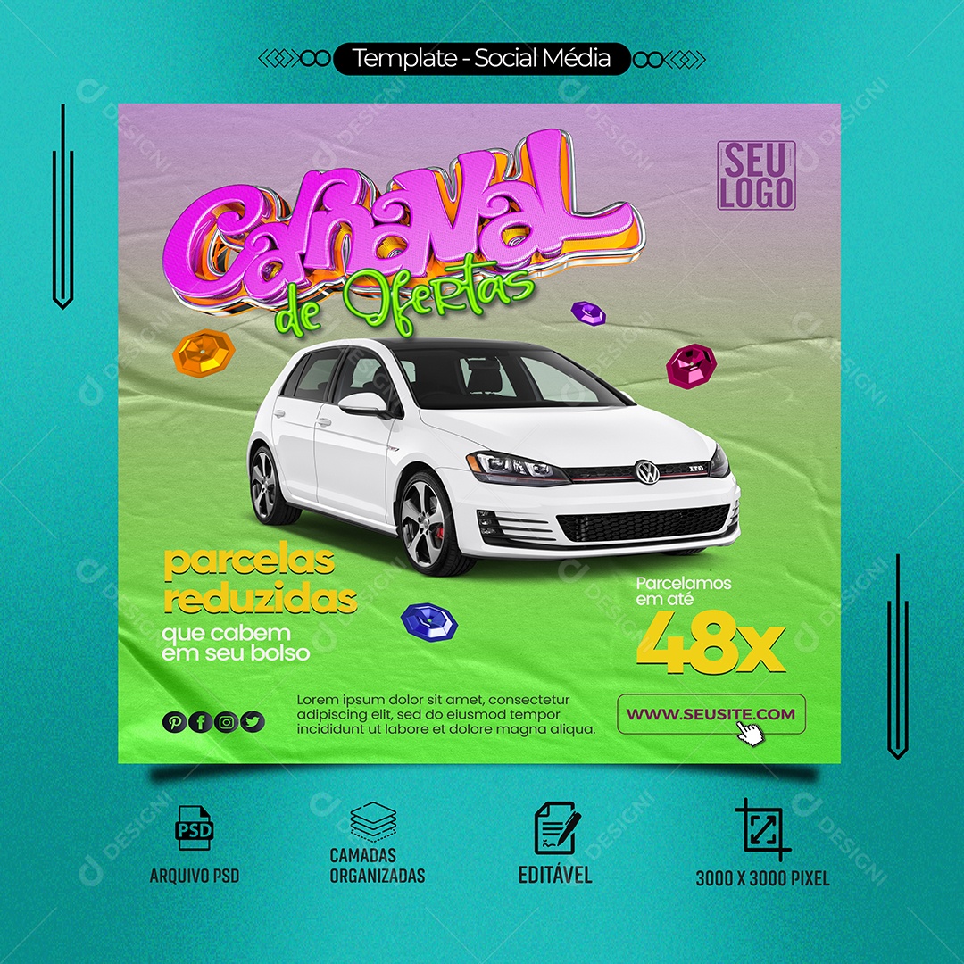 Carnaval de Ofertas Concessionária Social Media PSD Editável