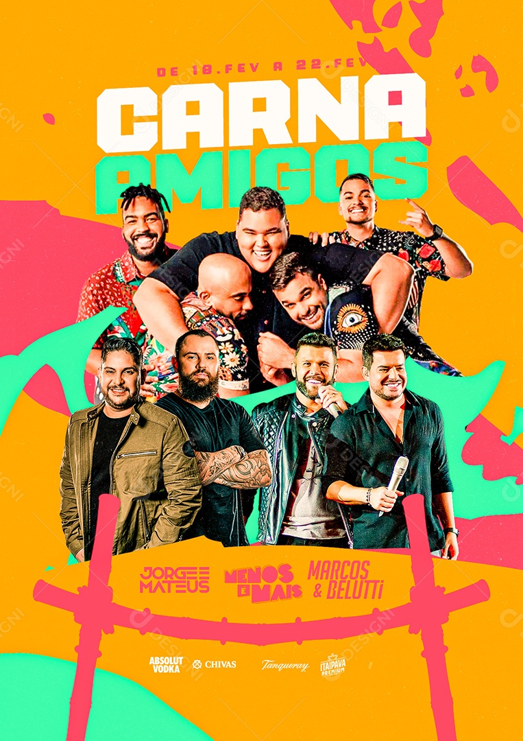 Carna Amigos Jorge e Mateus Menos é Mais Marcos & Belutti Flyer Carnaval Social Media PSD Editável