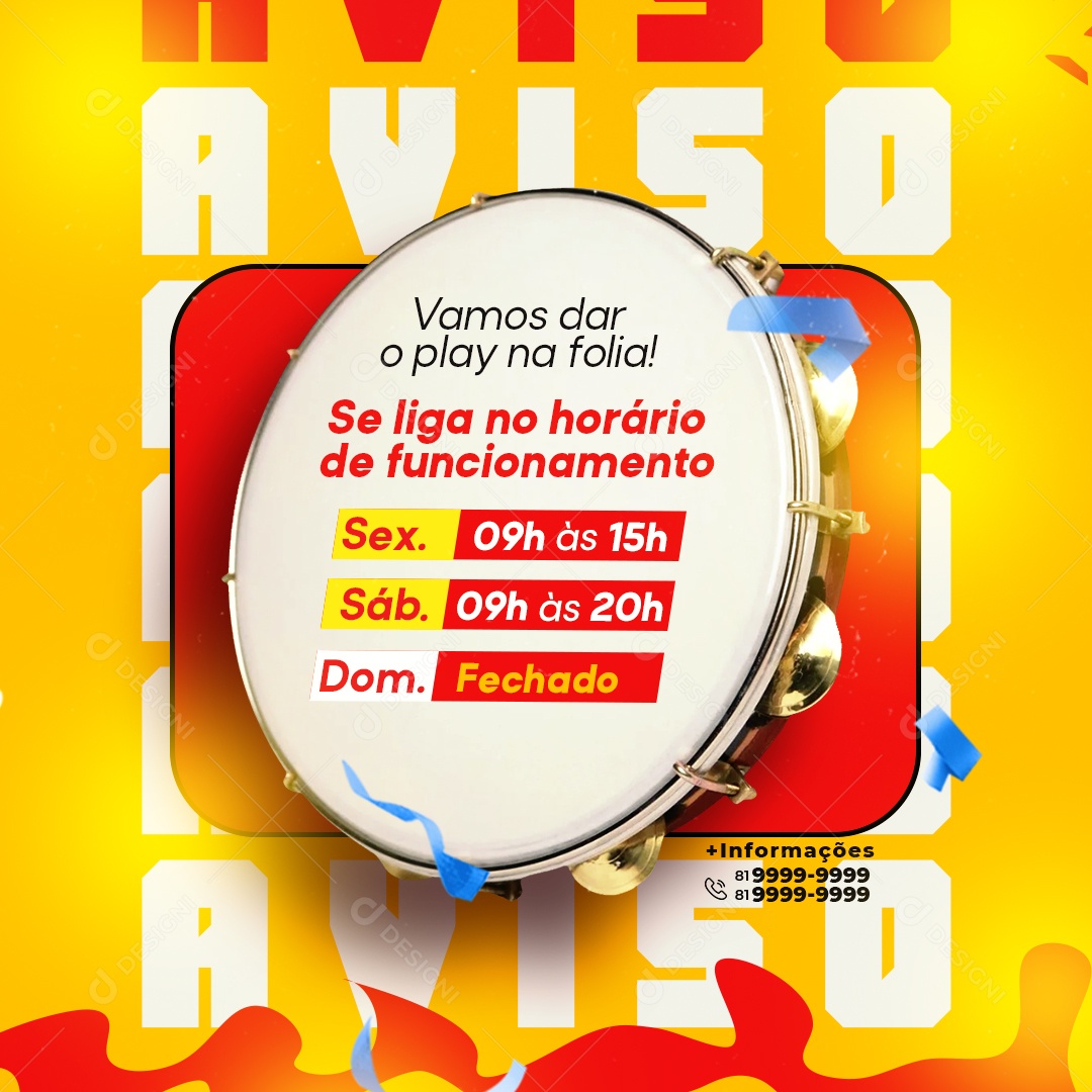 Social Carnaval Aviso Funcionamento Social Media PSD Editável