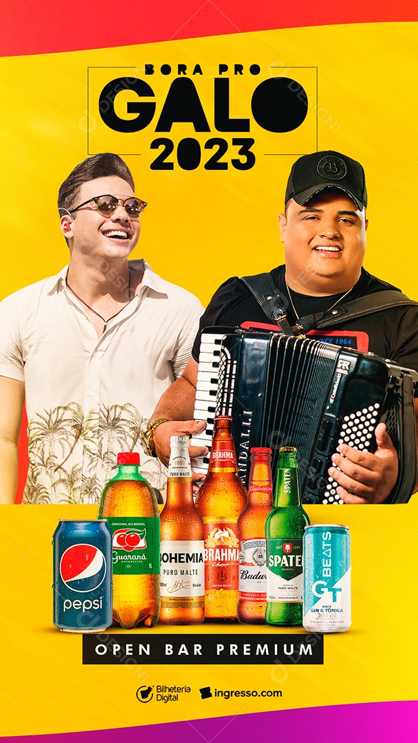 Story Bora Pro Galo 2023 Open Bar Premium Wesley Safadão Tarcísio do Acordeon Flyer Carnaval Social Media PSD Editável