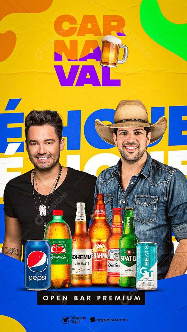 Story Carnaval é Hoje Open Bar Premium Fernando & Sorocaba Flyer Social Media PSD Editável