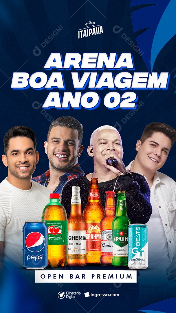 Story Arena Boa Viagem Ano 02 Open Bar Premium Carnaval Flyer Social Media PSD Editável
