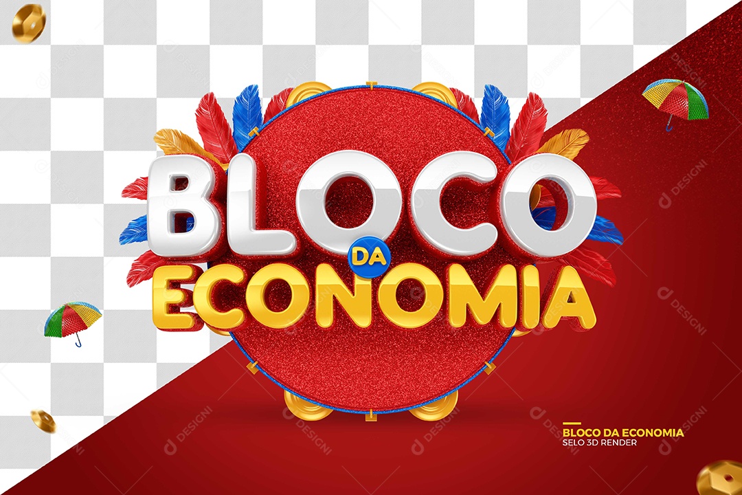 Bloco da Economia Selo 3D de Carnaval Vermelho para Composição PSD