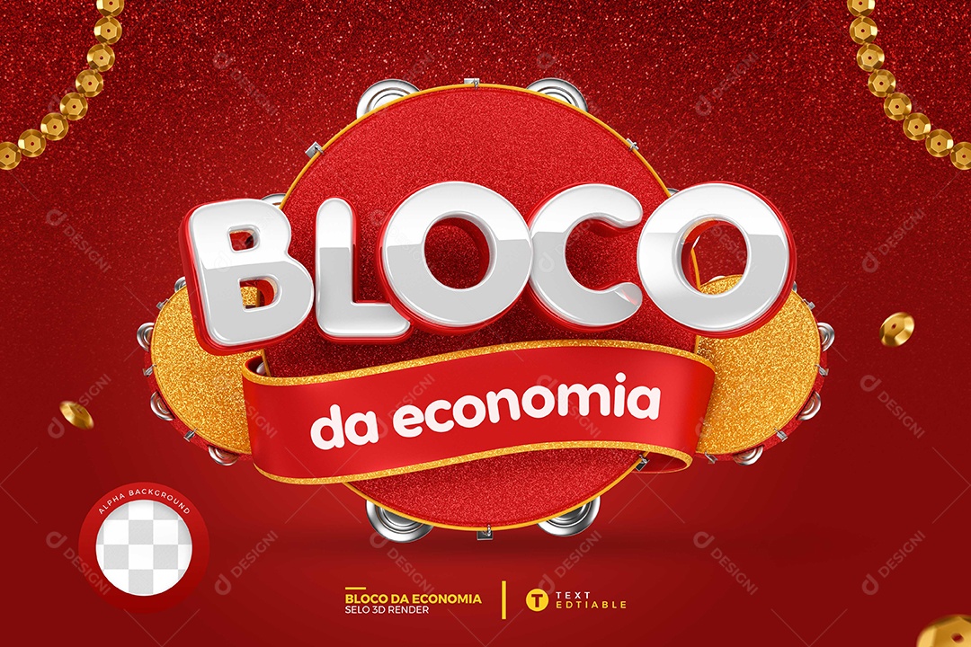 Bloco da Economia Selo 3D de Carnaval Vermelho para Composição PSD