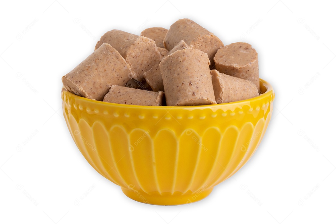 Vasilhame de cerâmica com doces de amendoim conhecido no Brasil