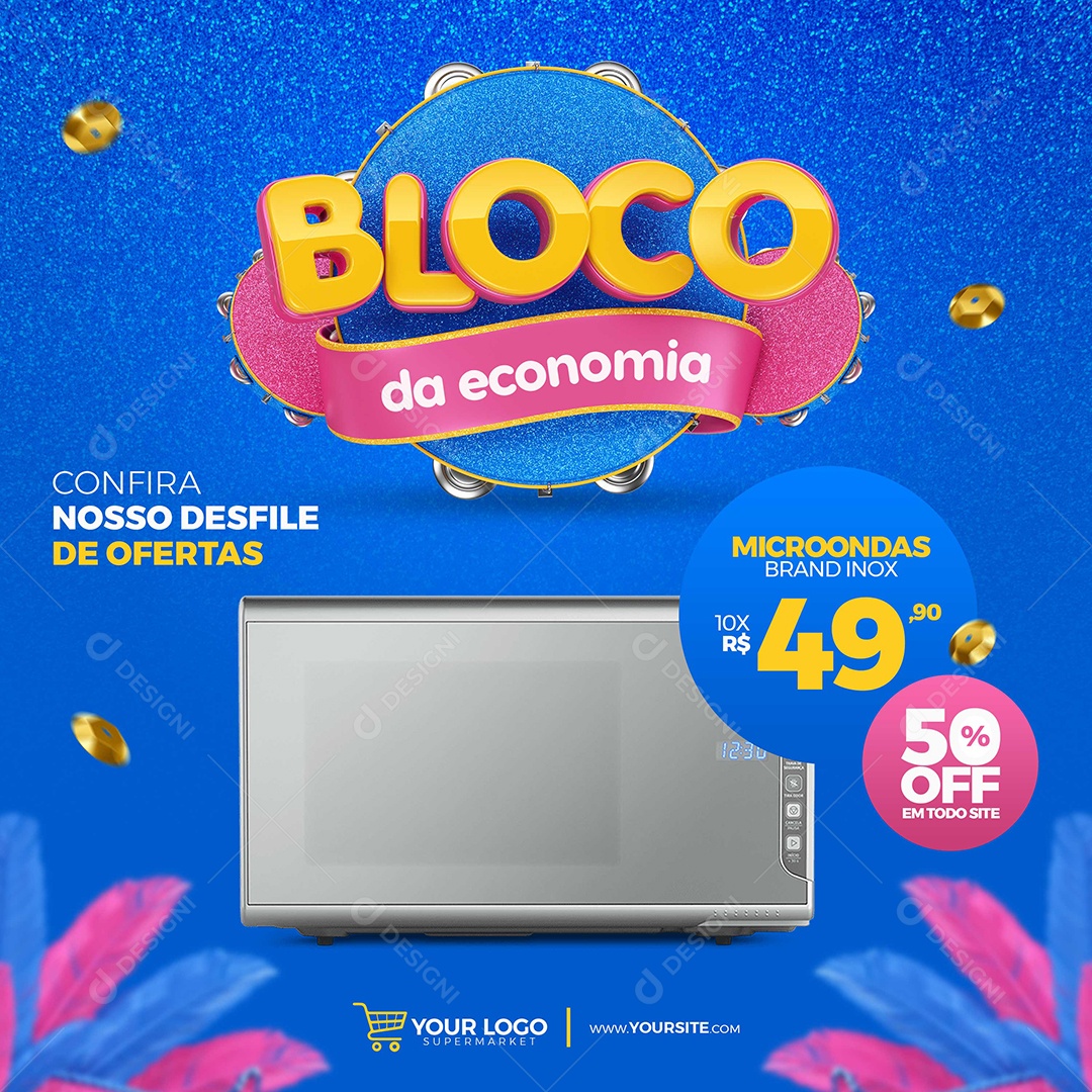 Bloco de Ofertas Confira Nosso Desfile de Ofertas Microondas Eletrodoméstico Carnaval Social Media PSD Editável