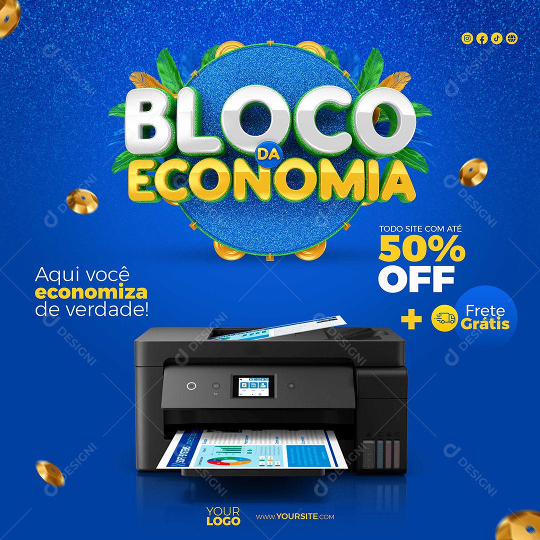 Bloco da Economia Aqui Você Economiza de Verdade Loja Carnaval Social Media PSD Editável