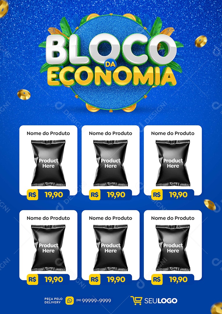 Encarte Bloco da Economia Produtos Supermercado Carnaval Social Media PSD Editável