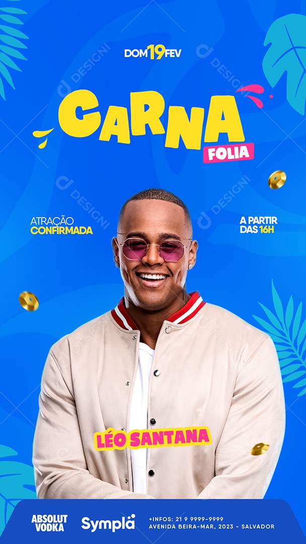 Story Carna Folia Atração Confirmada Léo Santana Flyer Carnaval Social Media PSD Editável