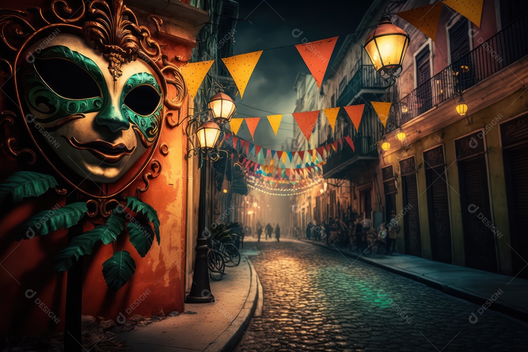 Ruas decoradas para festa de carnaval brasileiro, festa junina, festa de parintins e comemorações