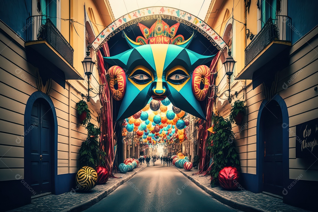 Ruas decoradas para festa de carnaval brasileiro, festa junina, festa de parintins e comemorações