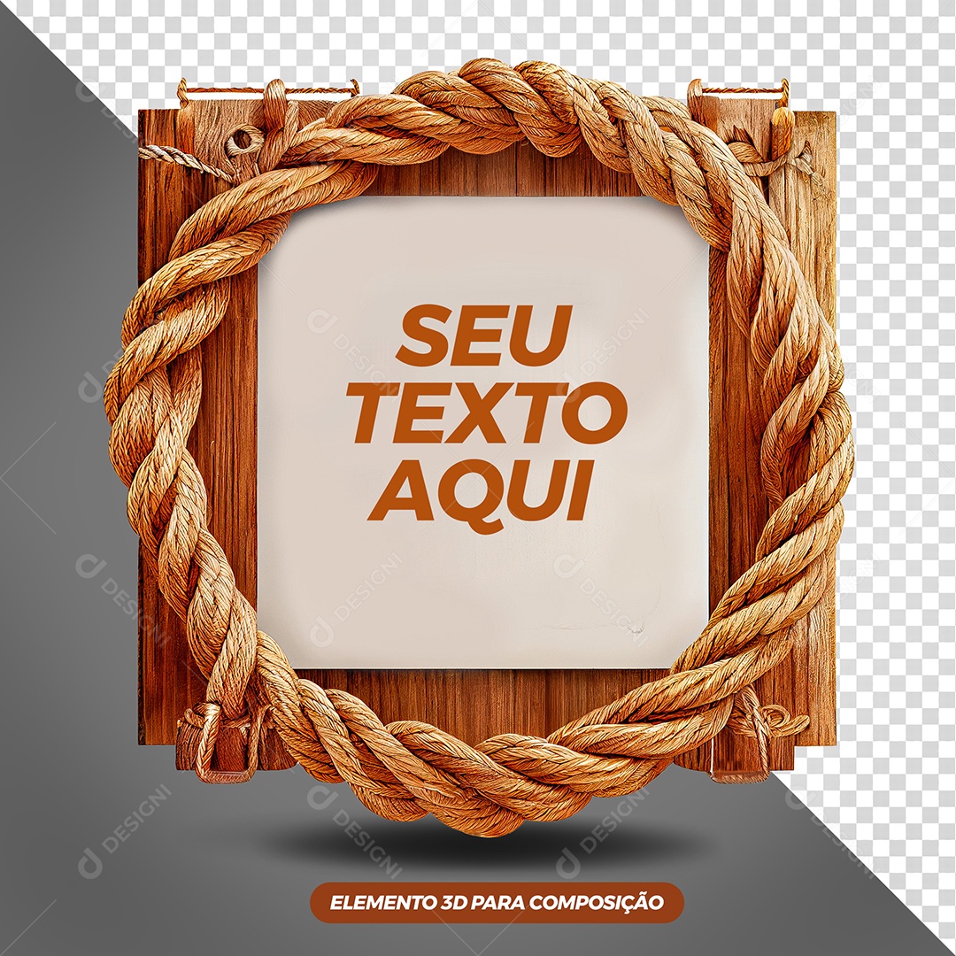 Placa de Madeira Com Corda Elemento 3D PSD