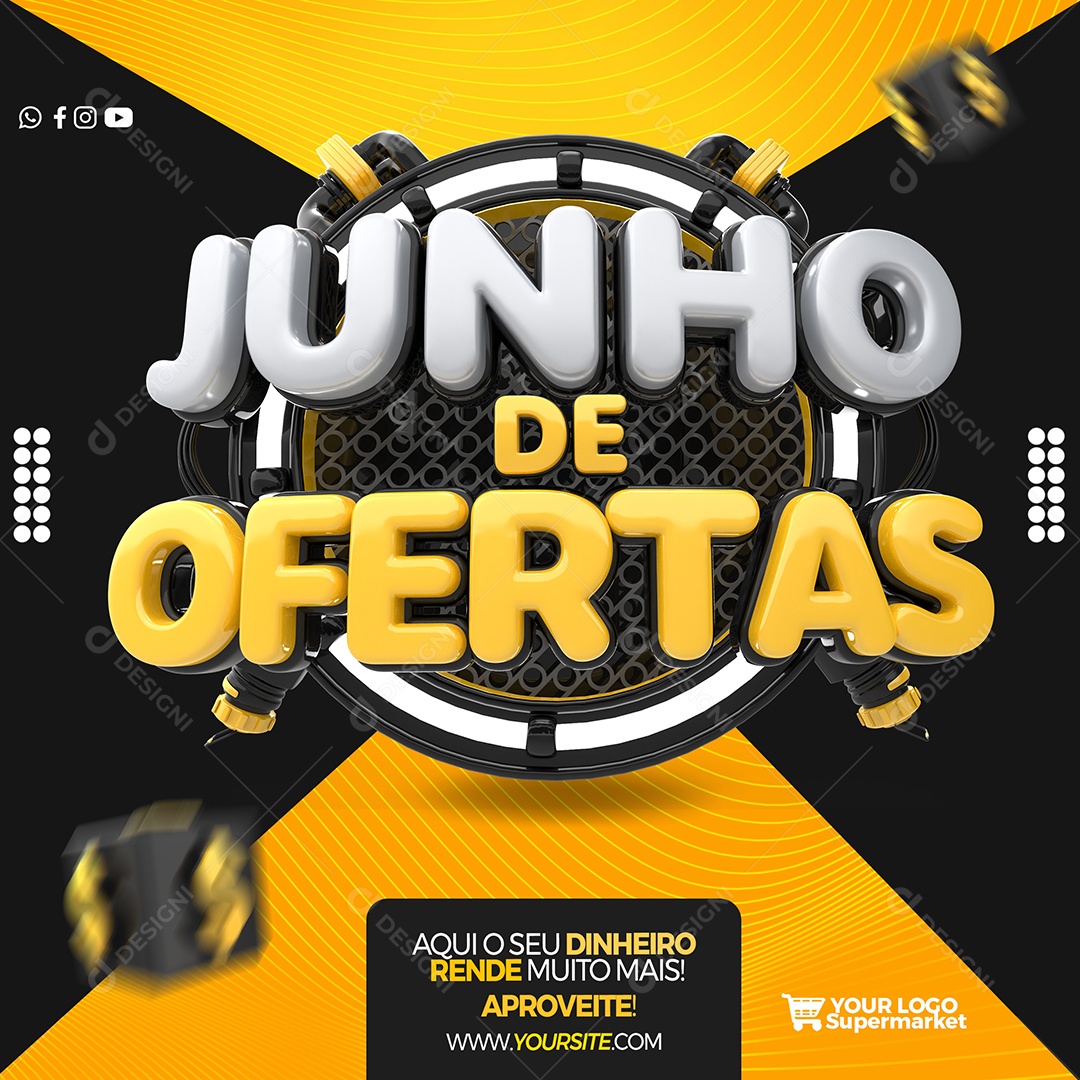 Selo 3D Junho de Ofertas Para Composição PSD