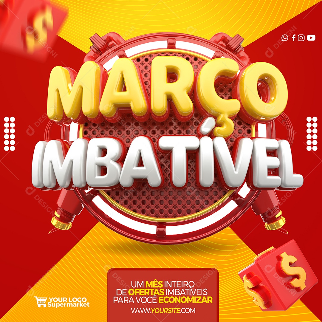 Selo 3D Março Imbatível Para Composição PSD