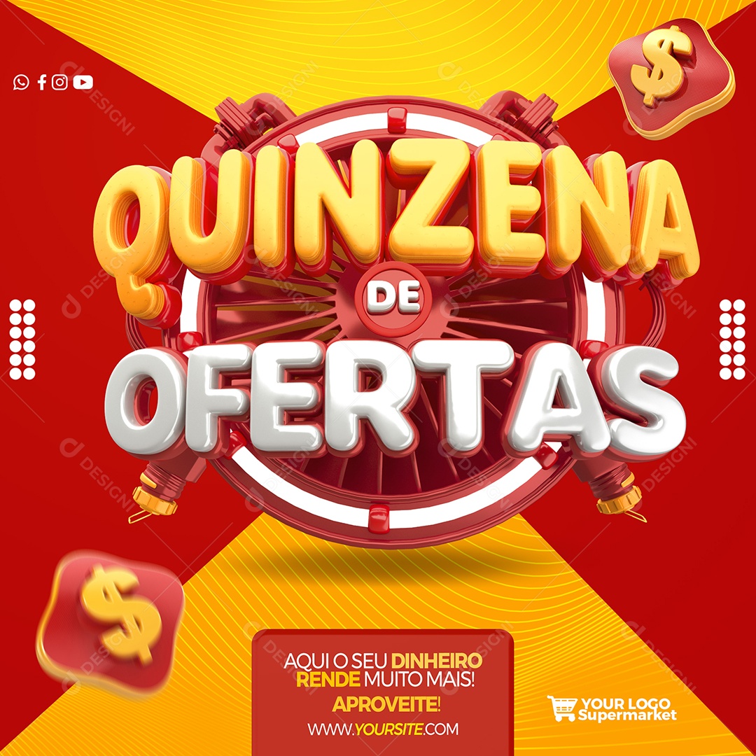 Selo 3D Quinzena de Ofertas Para Composição PSD