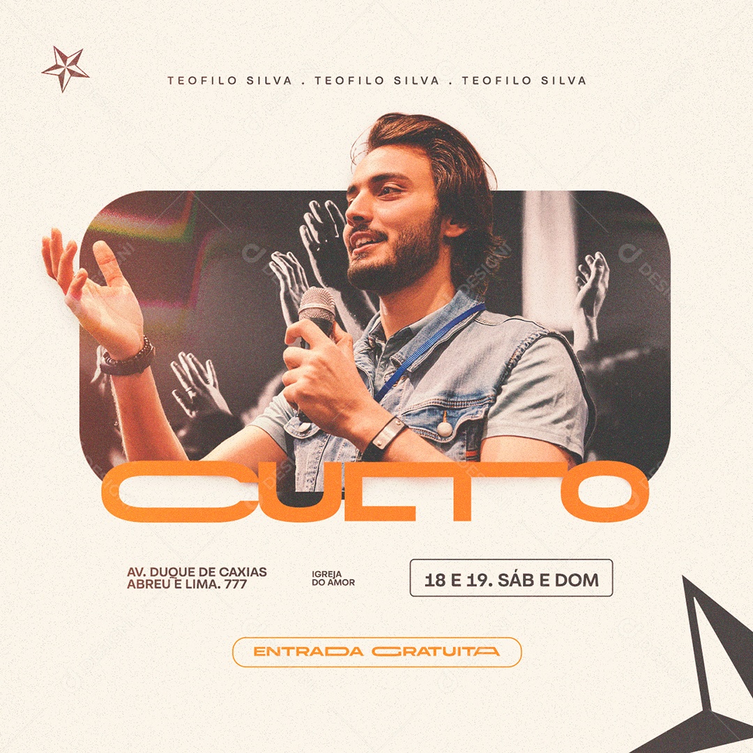 Culto Entrada Gratuita Igreja do Amor Flyer Gospel Social Media PSD Editável