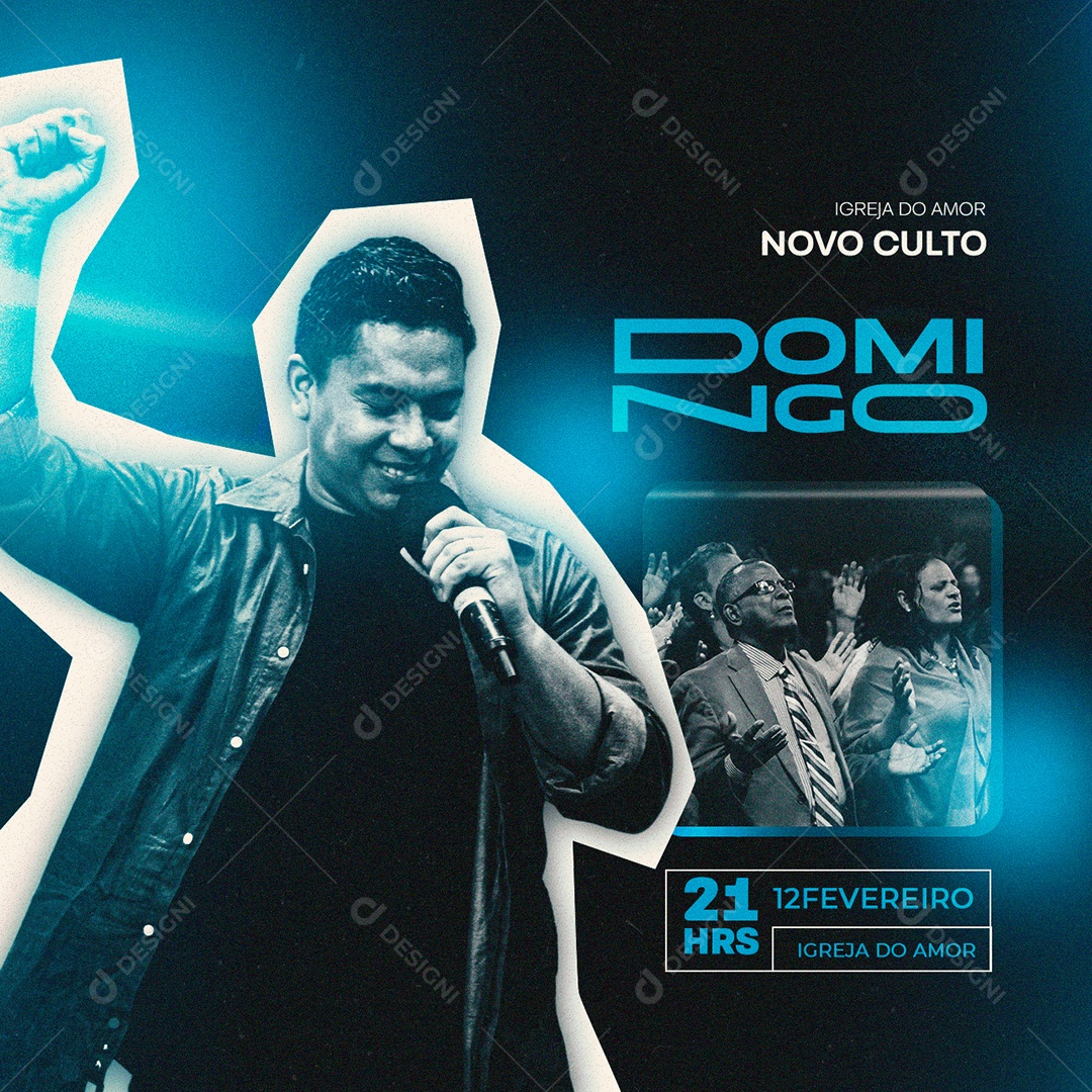 Igreja do Amor Novo Culto Domingo Gospel Flyer Social Media PSD Editável