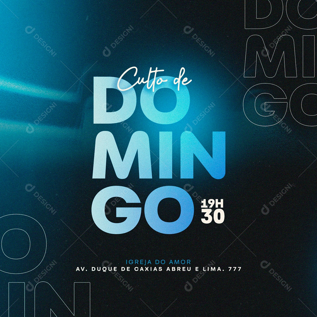 Culto de Domingo Igreja do Amor Flyer Gospel 19H30 Social Media PSD Editável