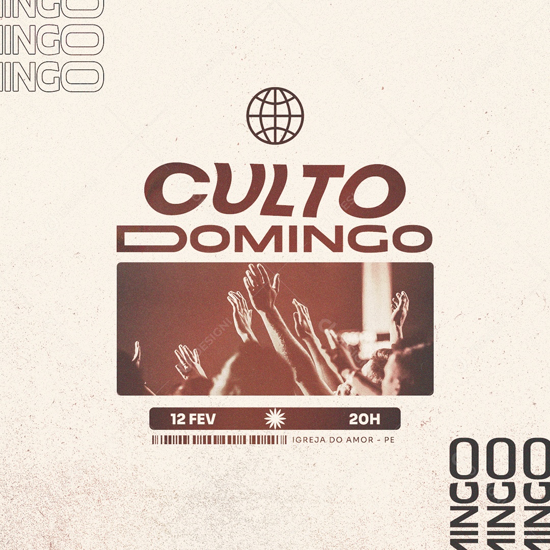 Culto Domingo Igreja do Amor Flyer Gospel Social Media PSD Editável