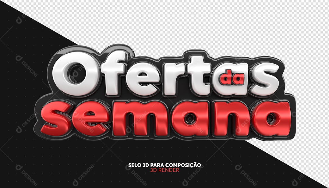 Ofertas da Semana Selo 3D Branco e Vermelho para Composição PSD