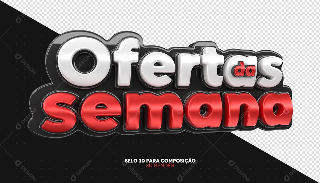 Ofertas da Semana Selo 3D Branco e Vermelho para Composição PSD