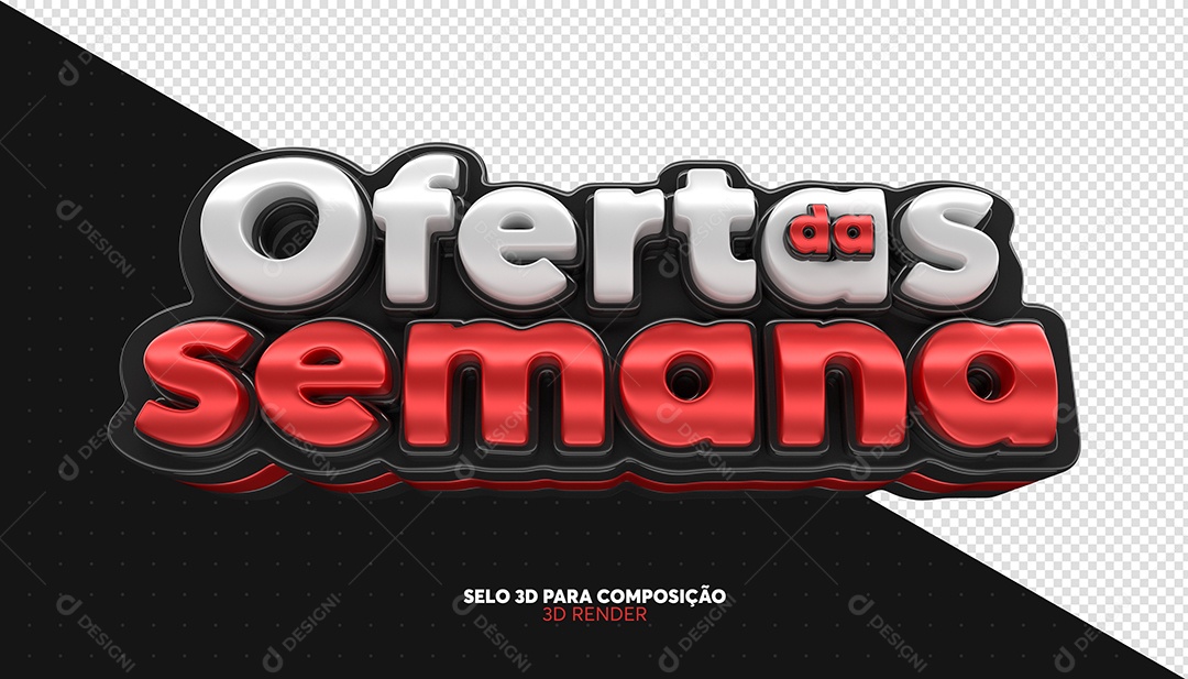 Ofertas da Semana Selo 3D Branco e Vermelho para Composição PSD