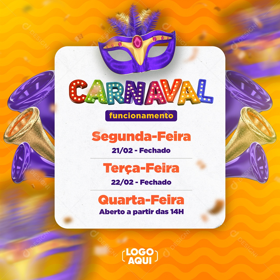 Carnaval Funcionamento Lojas Social Media PSD Editável