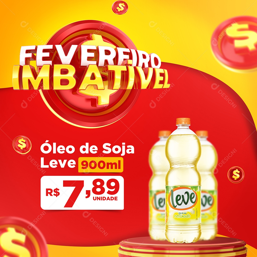 Fevereiro Imbatível Óleo de Soja Leve 900ml 7,89 Supermercado Social Media PSD Editável