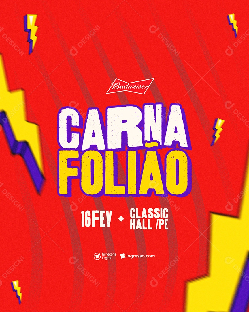 Carna Folião Classic Hall Flyer Carnaval Social Media PSD Editável