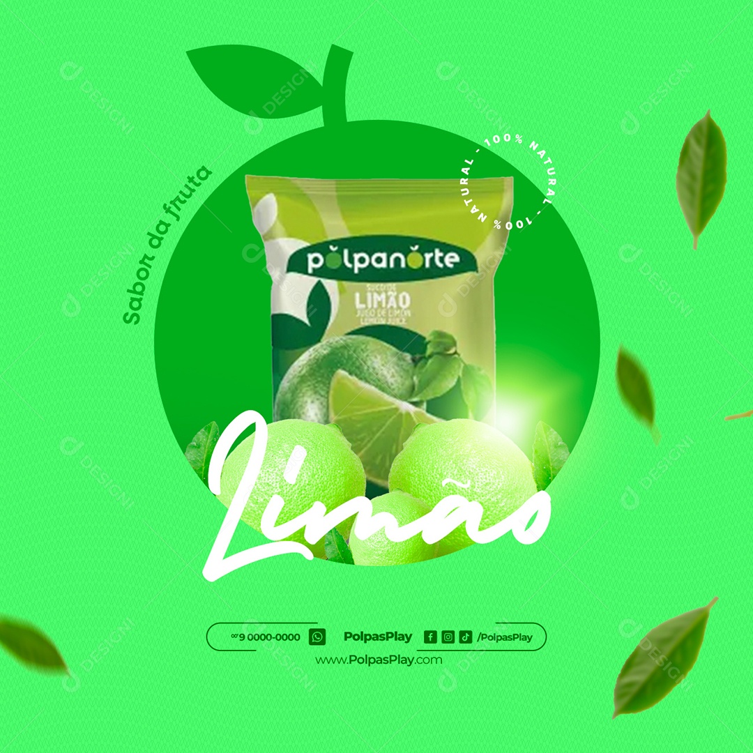 Polpas de Fruta Sabor de Fruta Polpa de Limão Social Media PSD Editável