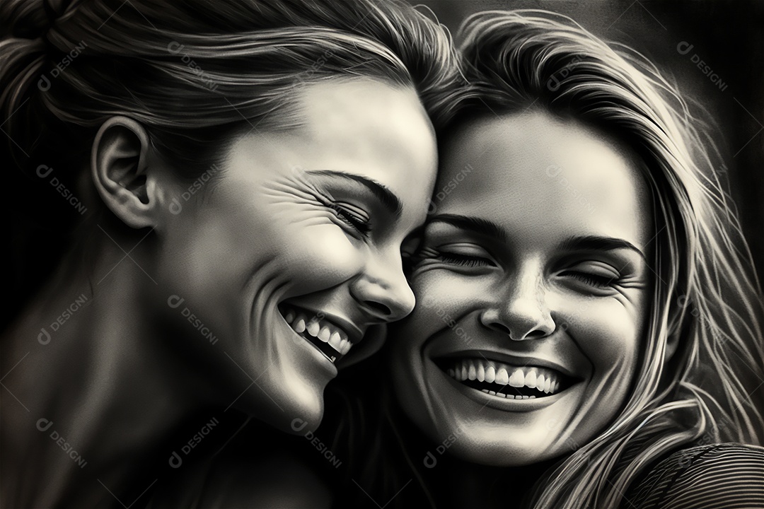 Ilustração duas mulheres sorrindo