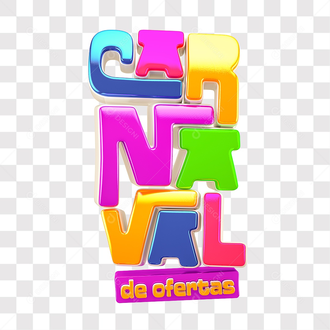 Carnaval de Ofertas Colorido Texto 3D para Composição PSD