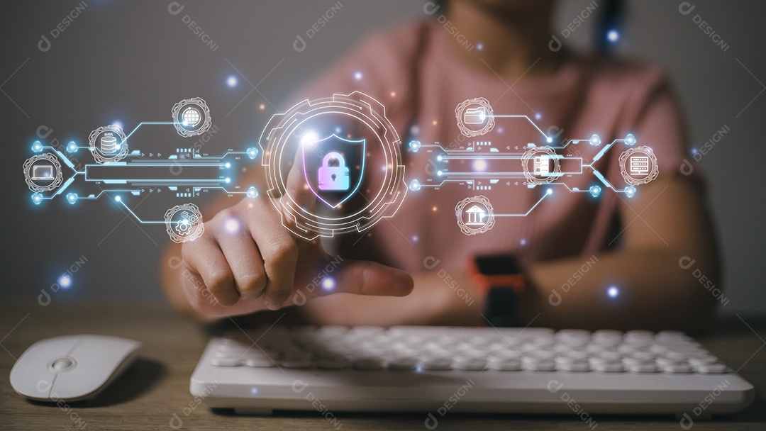 Conceito de negócios, tecnologia, segurança na Internet, Internet Os engenheiros de segurança cibernética estão trabalhando na proteção de redes contra ataques cibernéticos de hackers na Internet. Acesso seguro à privacidade online e