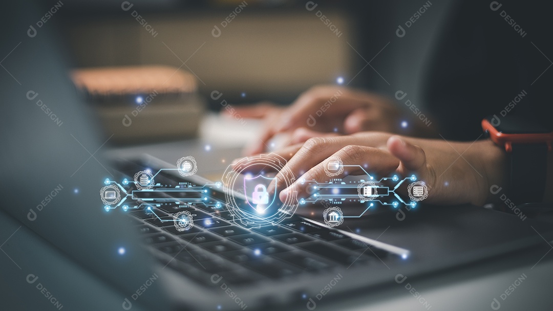 Conceito de negócios, tecnologia, segurança na Internet, Internet Os engenheiros de segurança cibernética estão trabalhando na proteção de redes contra ataques cibernéticos de hackers na Internet. Acesso seguro à privacidade online