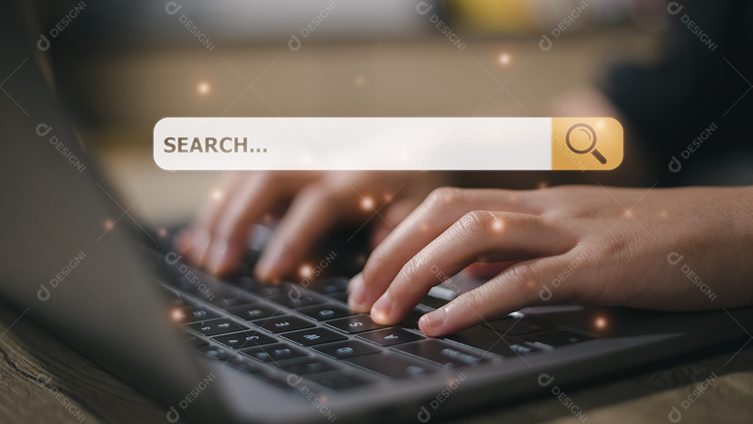 O conceito é o mecanismo de pesquisa Navegando informações de dados da Internet com uma barra de pesquisa em branco. Rede de SEO do mecanismo de pesquisa.