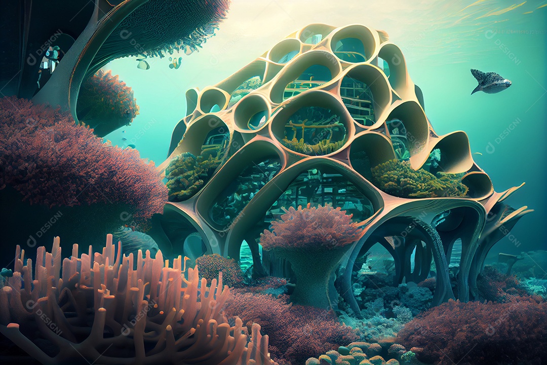 Cidade no fundo do mar futurística ecologica