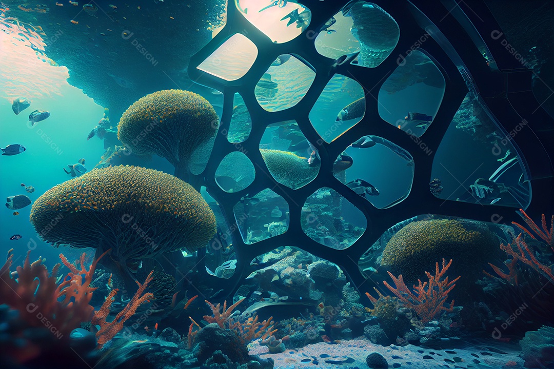 Cidade no fundo do mar futurística ecologica