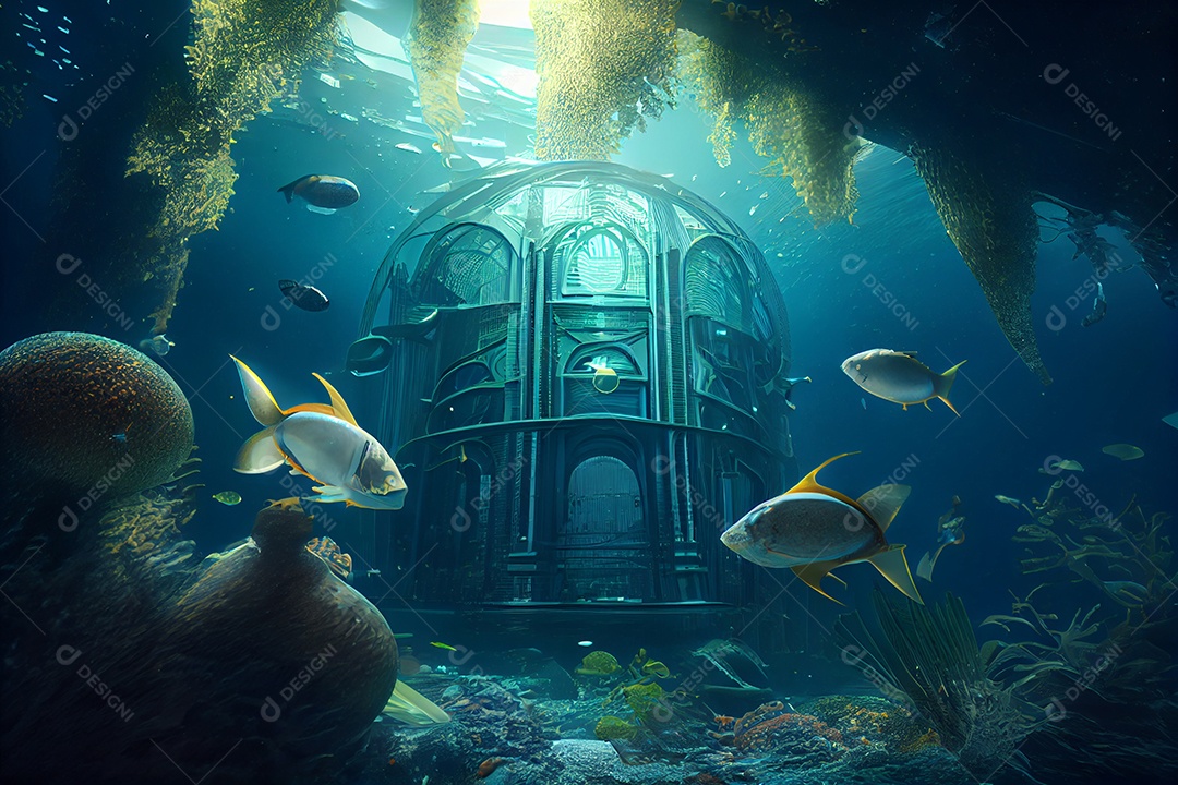 Cidade no fundo do mar futurística ecologica