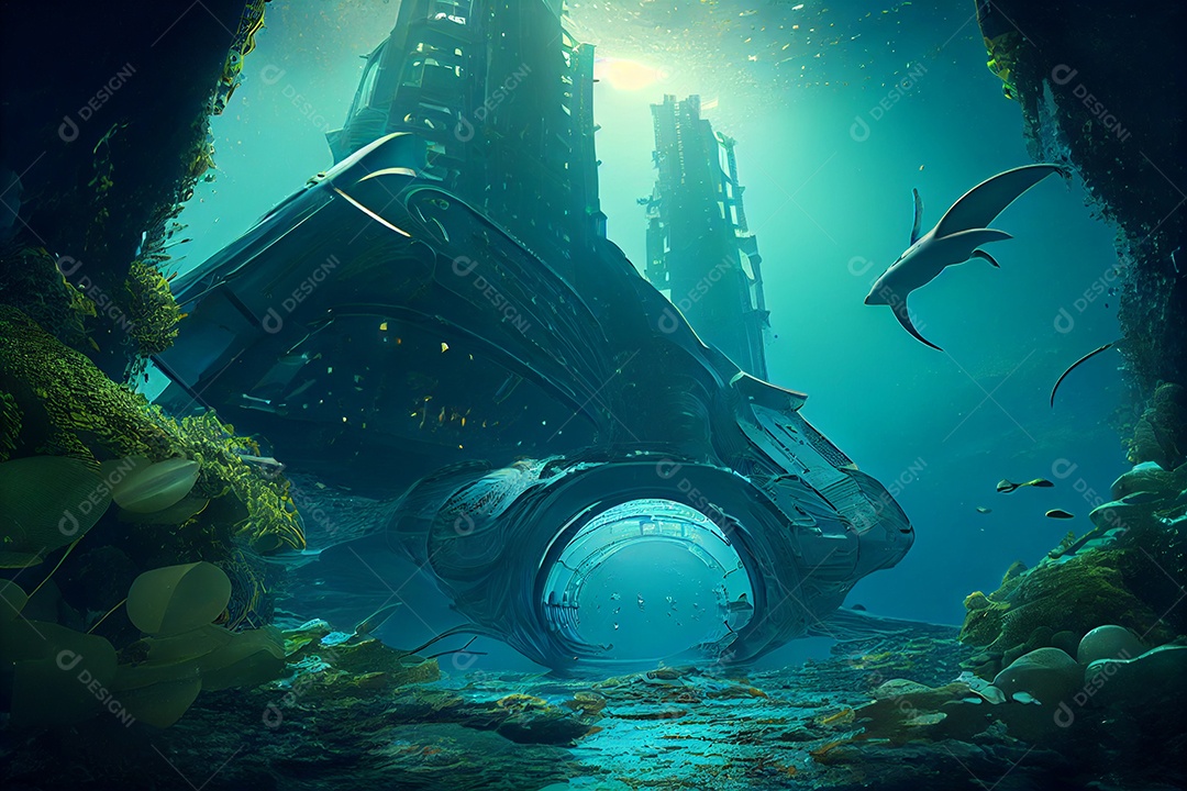 Cidade no fundo do mar futurística ecologica