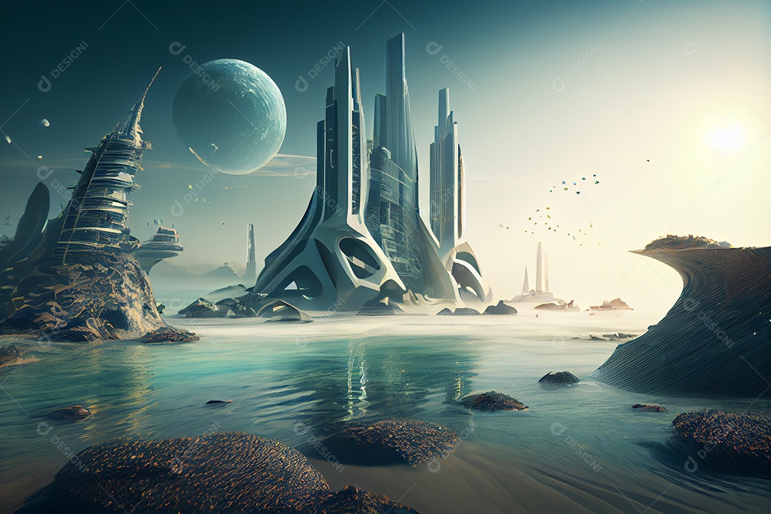 Ilustração cidade futurística ecológica